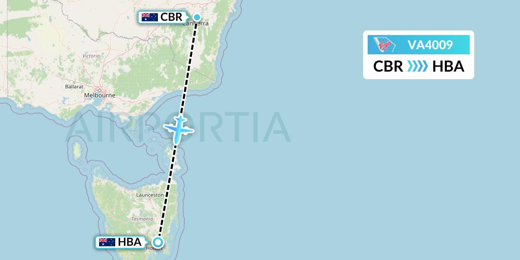 VA4009 Virgin Australia Flight Map: Canberra to Hobart