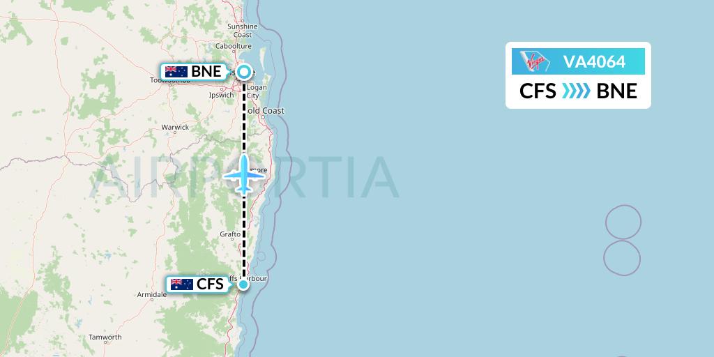 VA4064 Virgin Australia Flight Map: Coffs Harbour to Brisbane