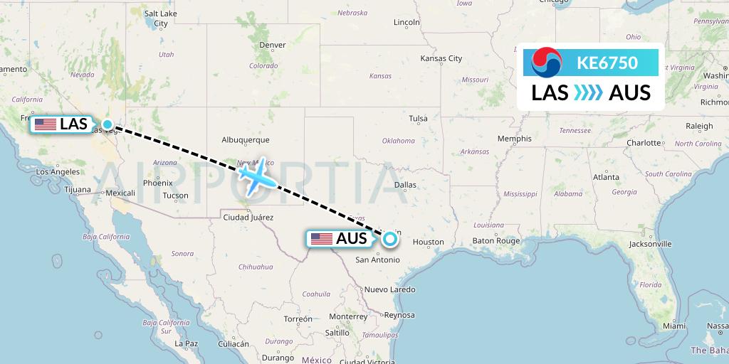 KE6750 Korean Air Flight Map: Las Vegas to Austin