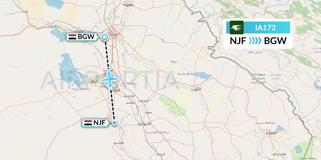 IA172 Iraqi Airways Flight Map: Najaf to Baghdad