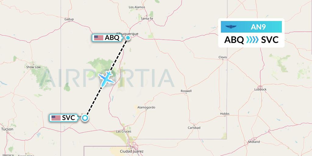 AN9 Advanced Air Flight Map: Albuquerque to Silver City
