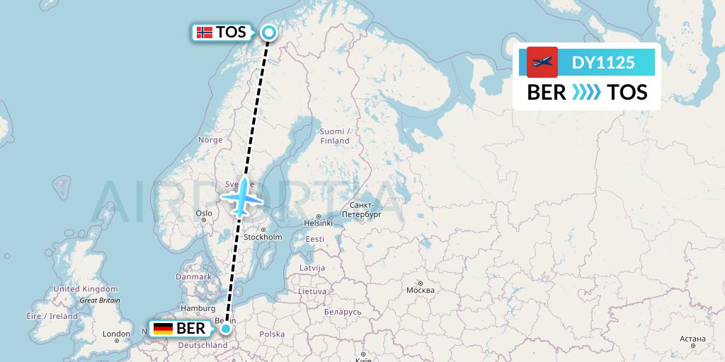 DY1125 Norwegian Flight Map: Berlin to Tromso