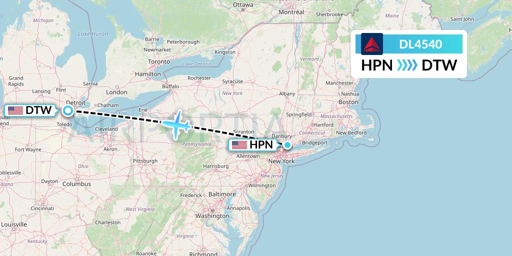DL4540 Delta Air Lines Flight Map: White Plains to Detroit
