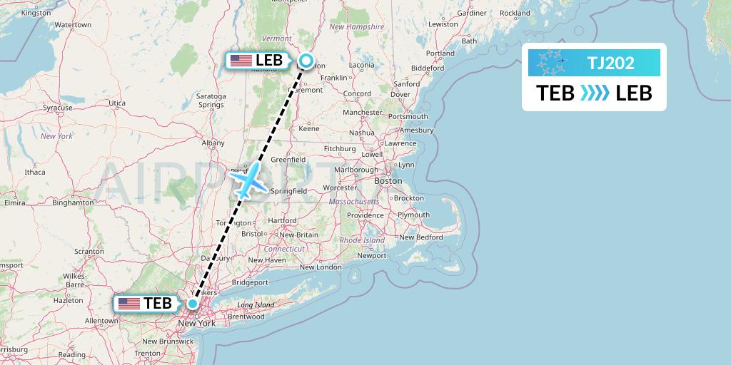 TJ202 Tradewind Aviation Flight Map: Teterboro to Lebanon