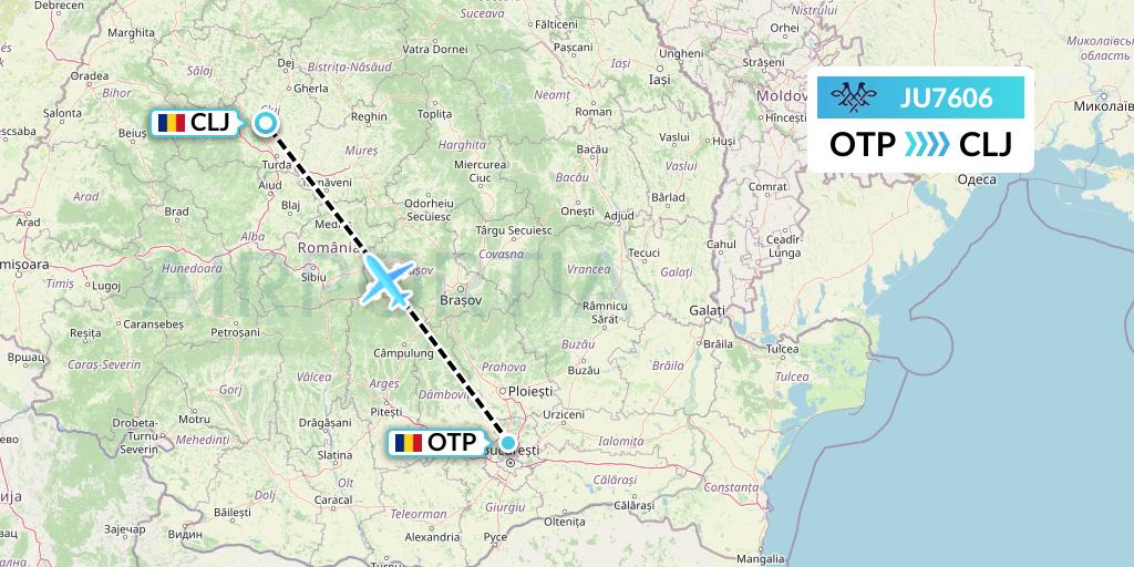 JU7606 AirSERBIA Flight Map: Bucharest to Cluj-Napoca