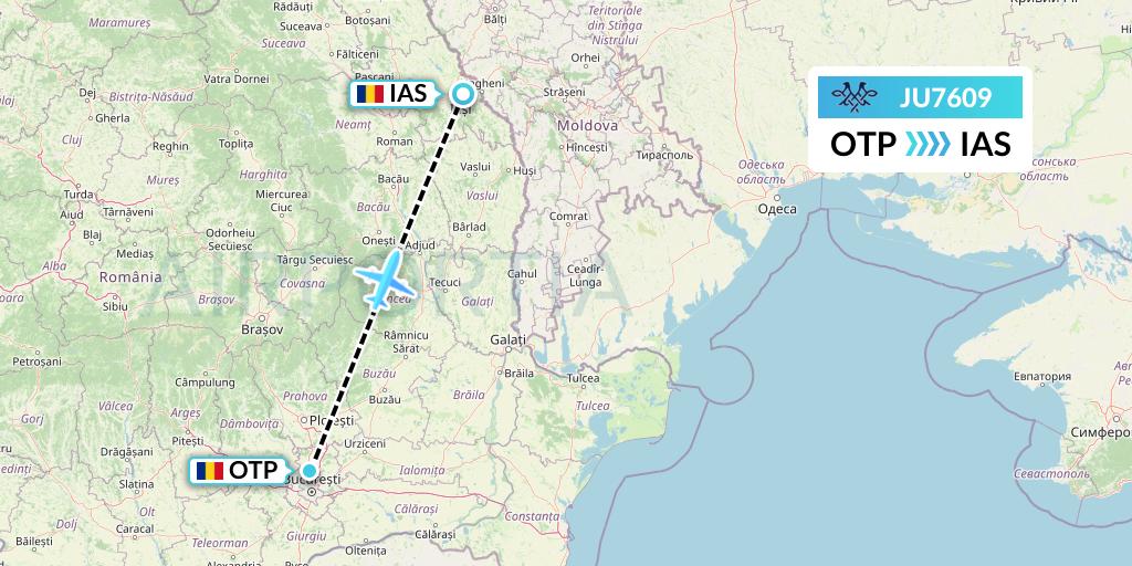 JU7609 AirSERBIA Flight Map: Bucharest to Iasi