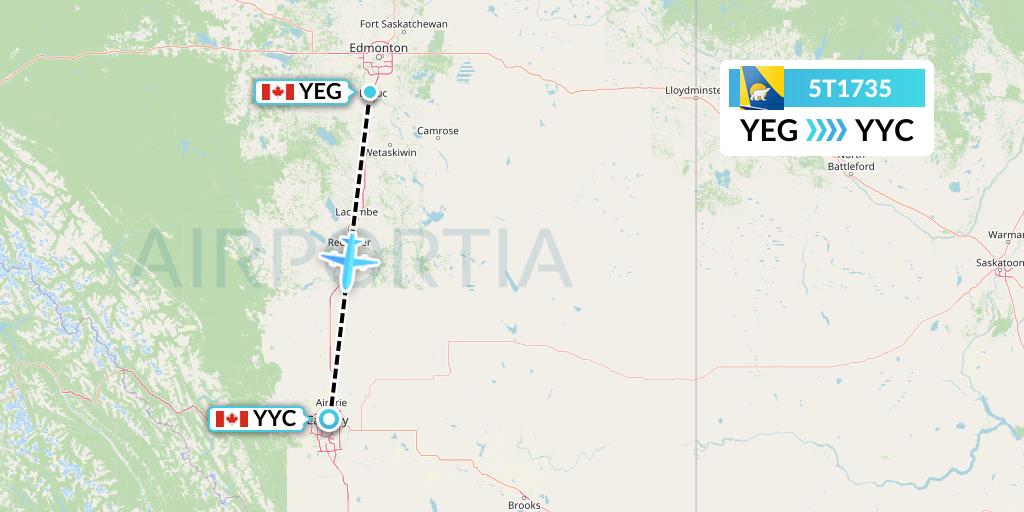 5T1735 Canadian North Flight Map: Edmonton to Calgary