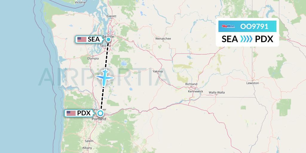 OO9791 SkyWest Airlines Flight Map: Seattle to Portland