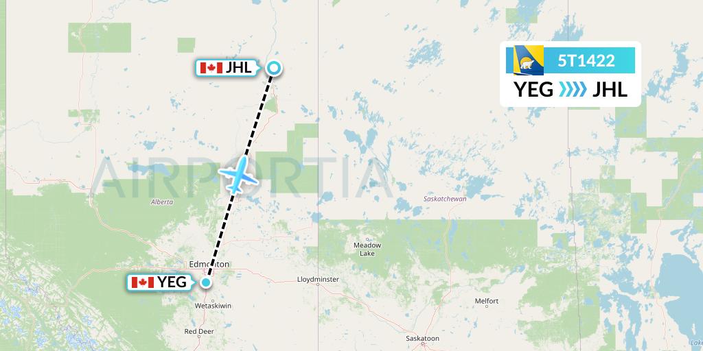 5T1422 Canadian North Flight Map: Edmonton to Fort MacKay