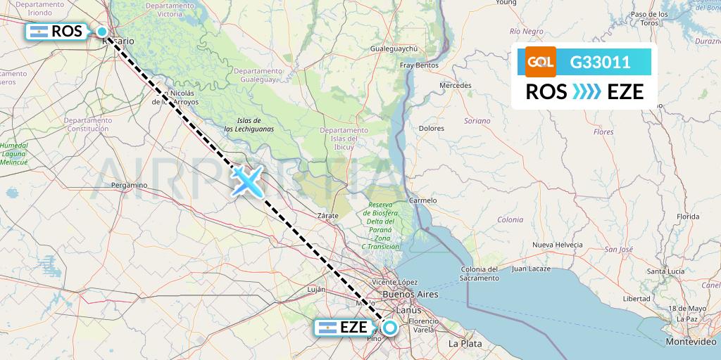 G33011 GOL Transportes Aeros Flight Map: Rosario to Buenos Aires