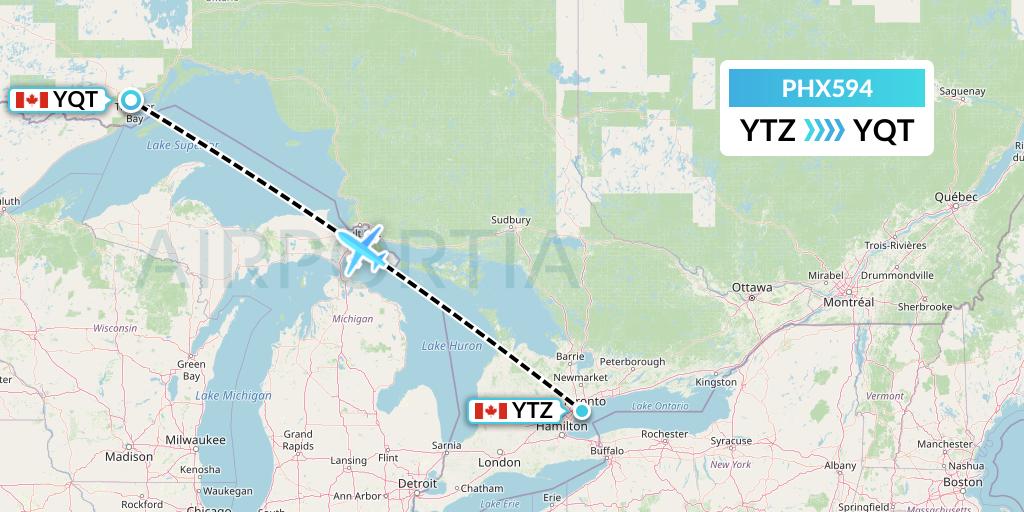 PHX594 SkyCare Flight Map: Toronto to Thunder Bay