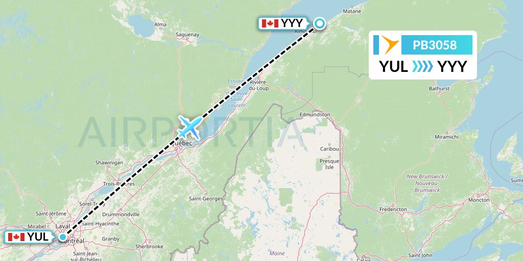 PB3058 PAL Airlines Flight Map: Montreal to Mont-Joli