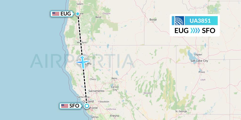 UA3851 United Airlines Flight Map: Eugene to San Francisco