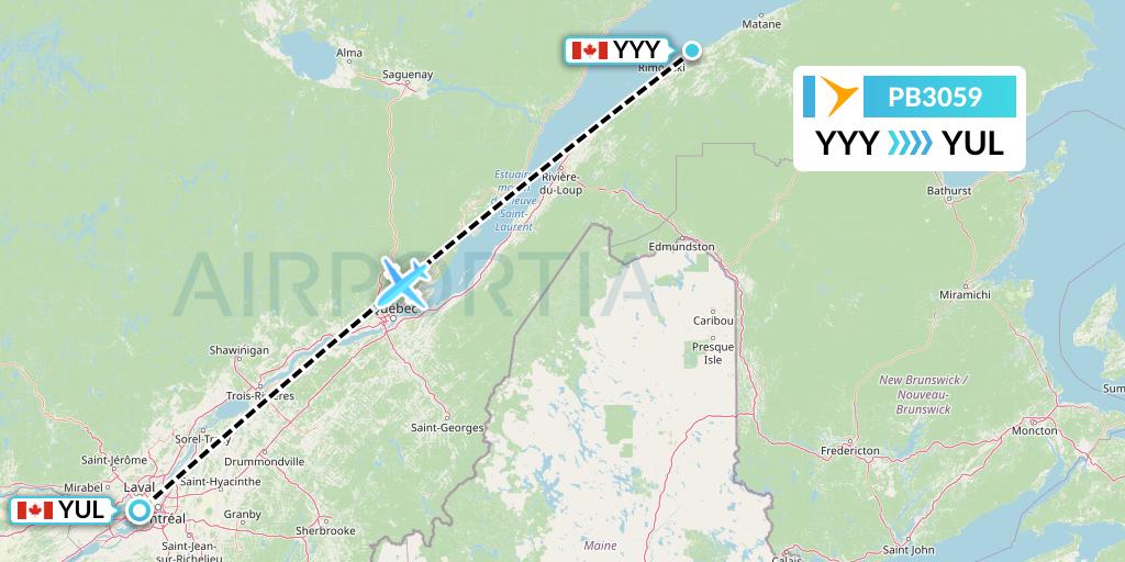 PB3059 PAL Airlines Flight Map: Mont-Joli to Montreal