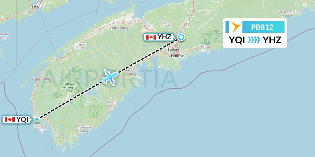 PB812 PAL Airlines Flight Map: Yarmouth to Halifax