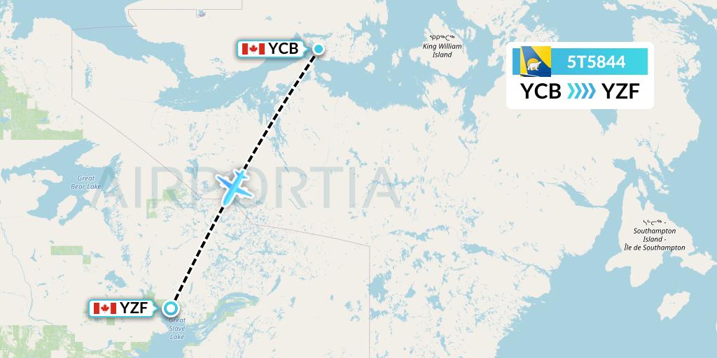 5T5844 Canadian North Flight Map: Cambridge Bay to Yellowknife