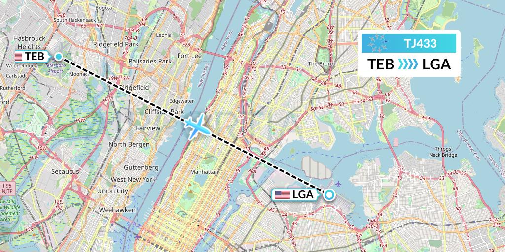 TJ433 Tradewind Aviation Flight Map: Teterboro to New York