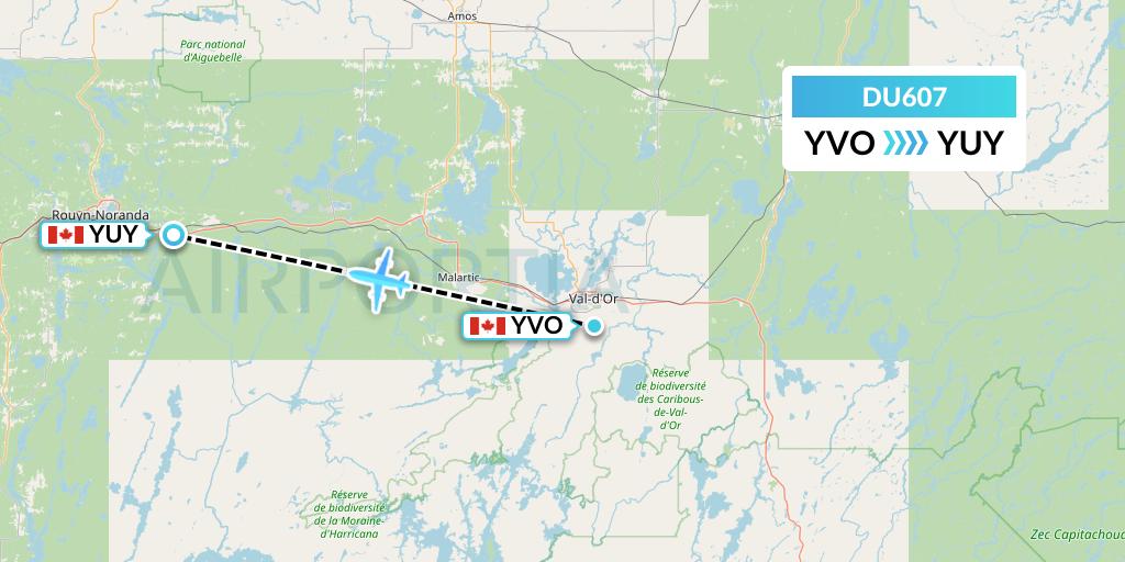 DU607 Sky Jet M.g. Inc Flight Map: Val-d'Or to Rouyn