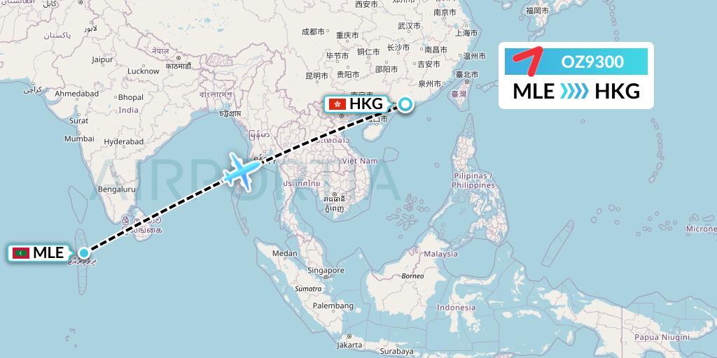 OZ9300 Asiana Airlines Flight Map: Male to Hong Kong