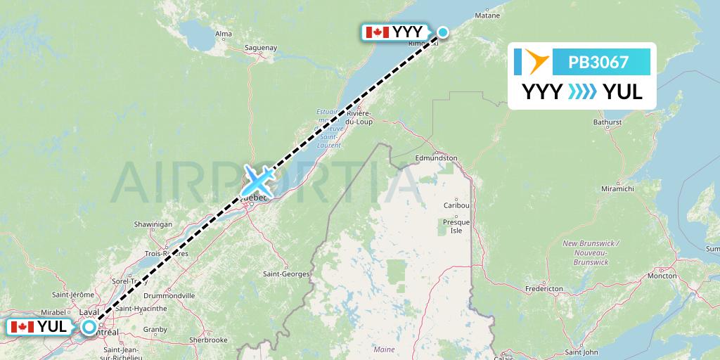 PB3067 PAL Airlines Flight Map: Mont-Joli to Montreal