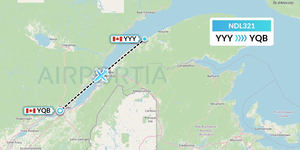 NDL321 Chrono Aviation Flight Map: Mont-Joli to Quebec