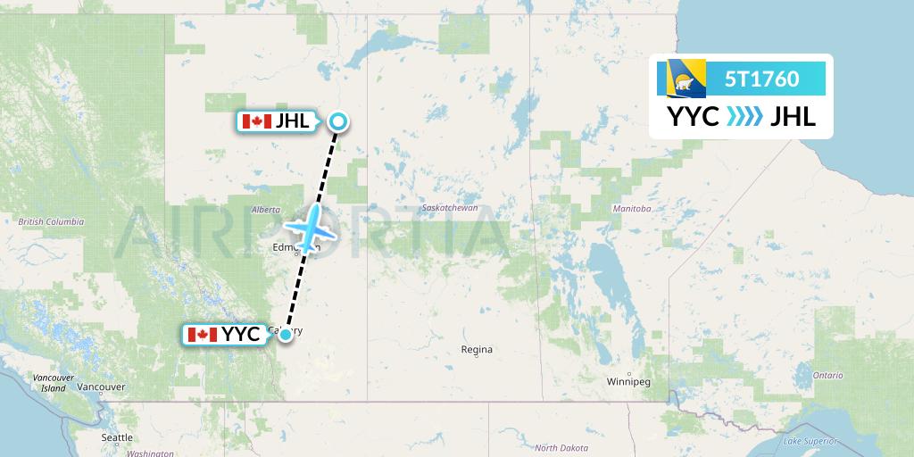 5T1760 Canadian North Flight Map: Calgary to Fort MacKay