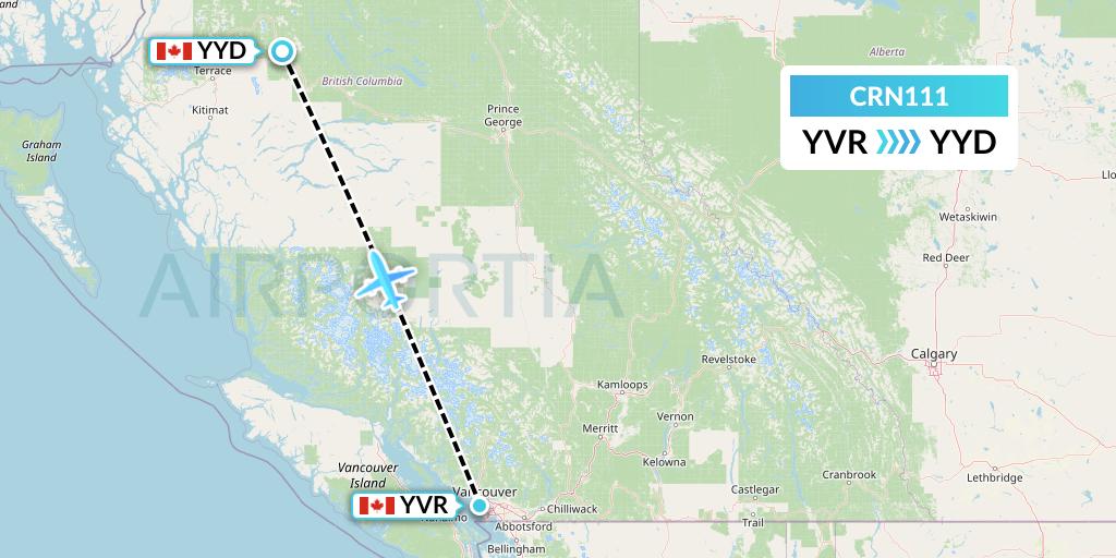 CRN111 Aerocaribbean Flight Map: Vancouver to Smithers