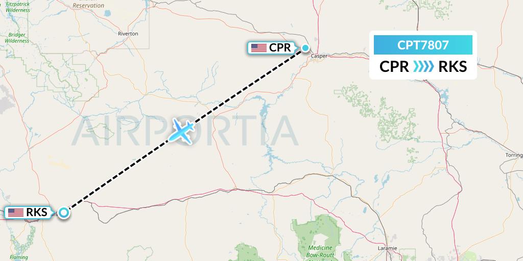 CPT7807 Corporate Air Flight Map: Casper to Rock Springs