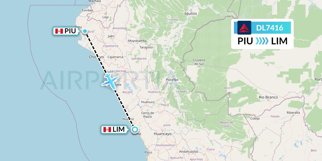 DL7416 Delta Air Lines Flight Map: Piura to Lima