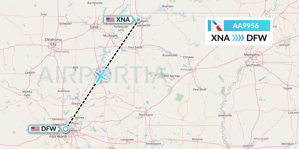AA9956 American Airlines Flight Map: Bentonville to Dallas