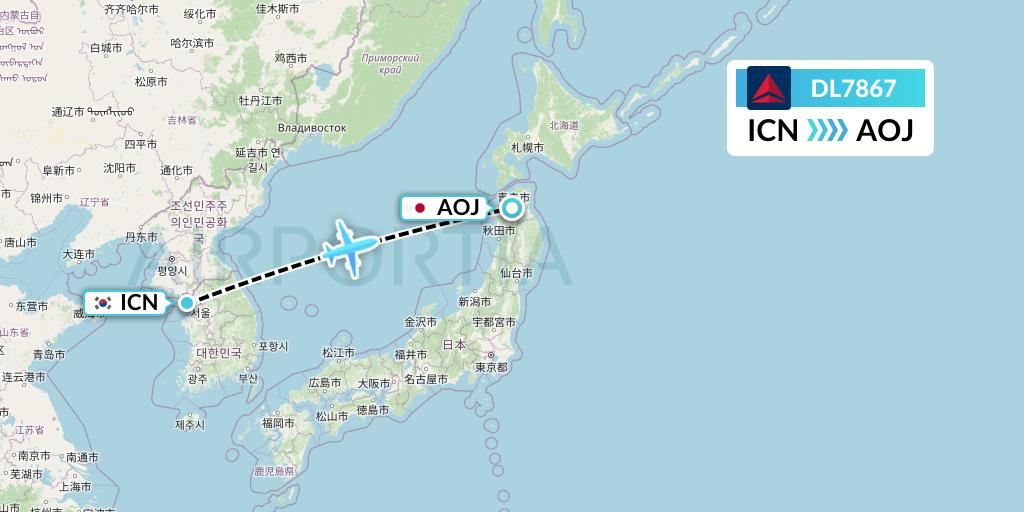 DL7867 Delta Air Lines Flight Map: Seoul to Aomori