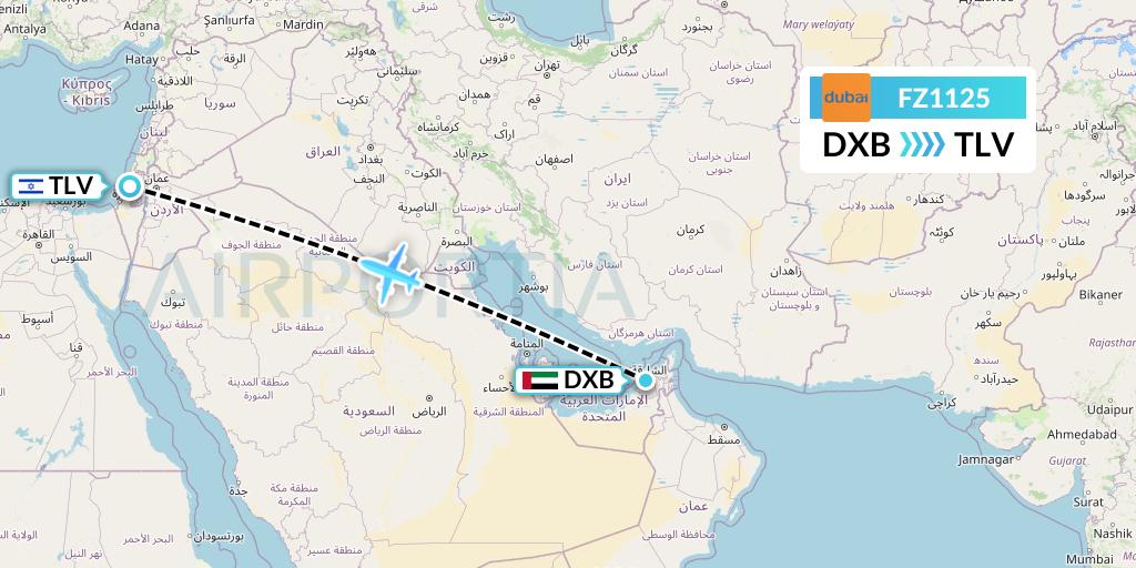 FZ1125 FlyDubai Flight Map: Dubai to Tel Aviv