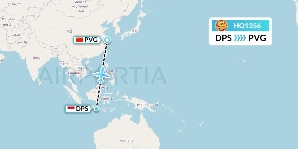 HO1356 Juneyao Airlines Flight Map: Denpasar to Shanghai