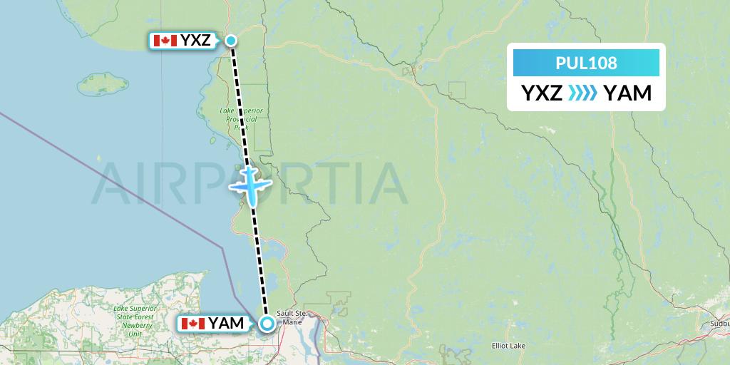 PUL108 Ornge Air Flight Map: Wawa to Sault Ste. Marie