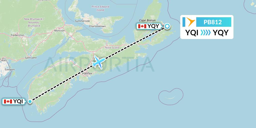 PB812 PAL Airlines Flight Map: Yarmouth to Sydney