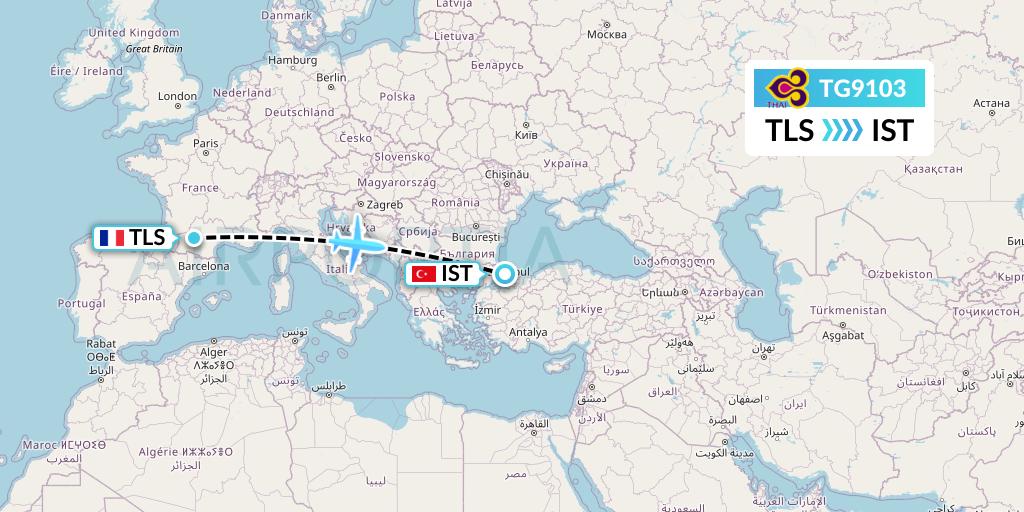 TG9103 Thai Airways Flight Map: Toulouse to Istanbul