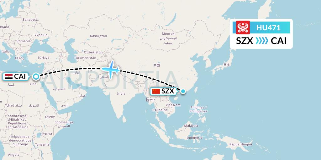 HU471 Hainan Airlines Flight Map: Shenzhen to Cairo