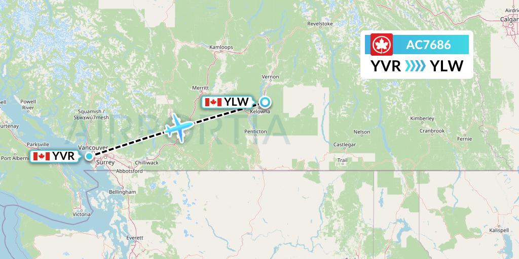 AC7686 Air Canada Flight Map: Vancouver to Kelowna