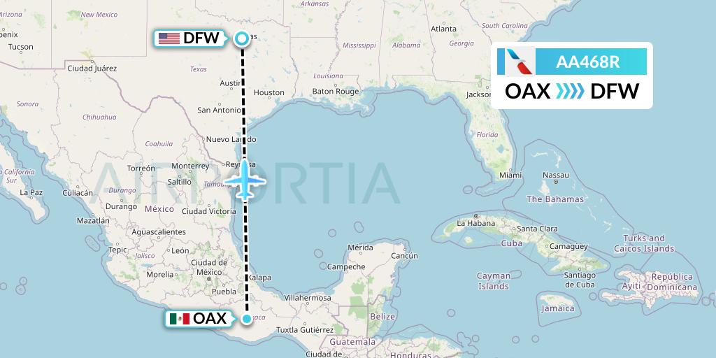 AA468R American Airlines Flight Map: Oaxaca to Dallas