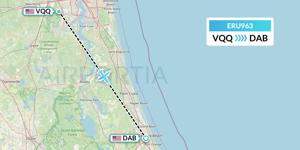 ERU963 Embry-riddle Aeronautical University Flight Map: Jacksonville to Daytona Beach
