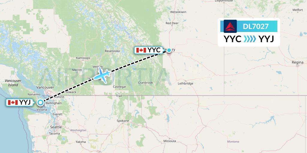 DL7027 Delta Air Lines Flight Map: Calgary to Victoria