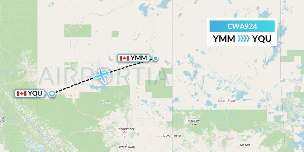 CWA924 Can West Corporate Air Charters Ltd. Flight Map: Fort McMurray to Grande Prairie