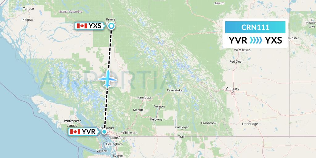 CRN111 Aerocaribbean Flight Map: Vancouver to Prince George
