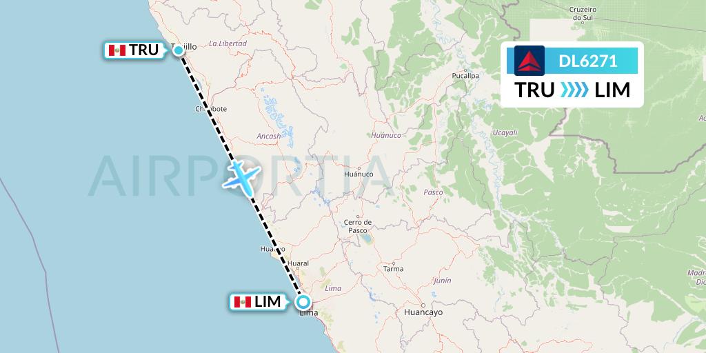 DL6271 Delta Air Lines Flight Map: Trujillo to Lima
