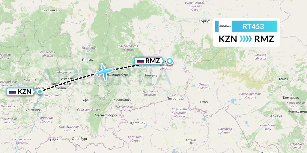 RT453 UVT aero Flight Map: Kazan to Tobolsk