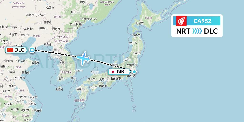 CA952 Air China Flight Map: Tokyo to Dalian