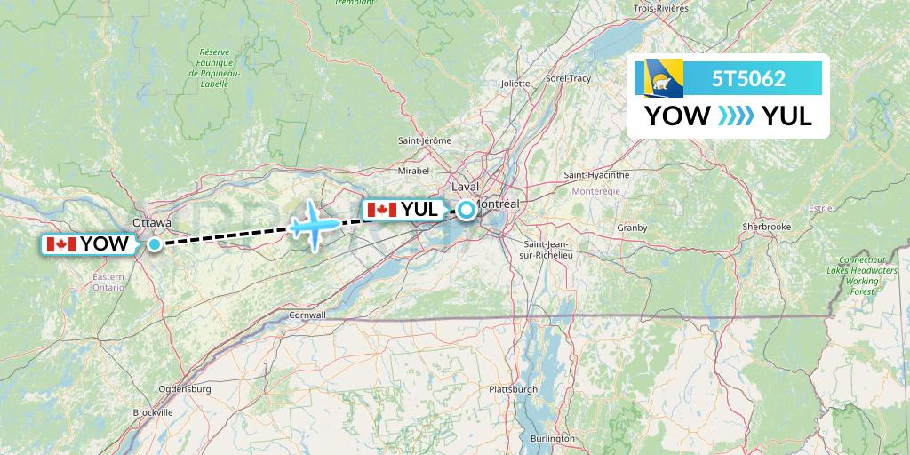 5T5062 Canadian North Flight Map: Ottawa to Montreal