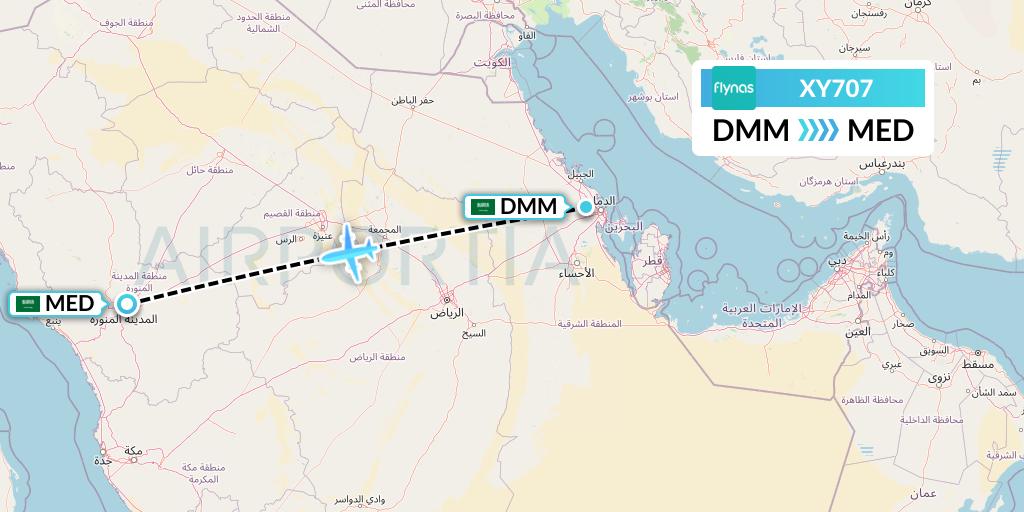 XY707 Flynas Flight Map: Dammam to Medina