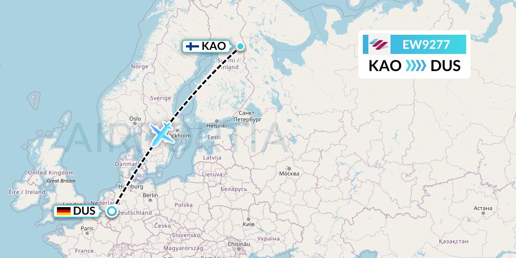 EW9277 Eurowings Flight Map: Kuusamo to Dusseldorf