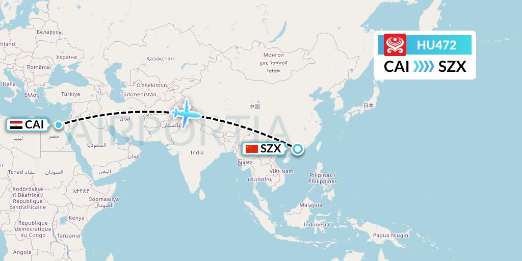 HU472 Hainan Airlines Flight Map: Cairo to Shenzhen